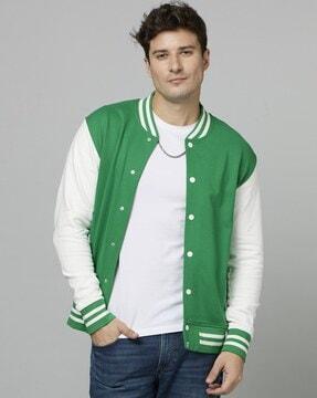 colourblock bomber jacket with ribbed hem