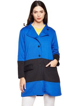 colourblock button-down coat with flap pockets