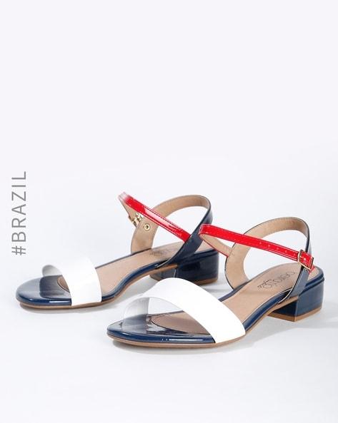colourblock chunky heels with buckle fastening