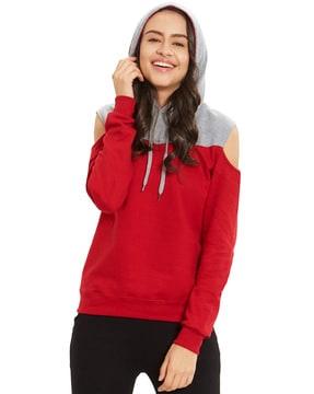 colourblock cold shoulder hoodie