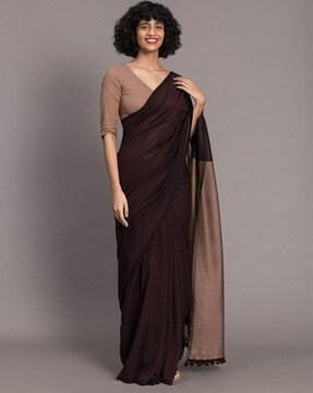 colourblock cotton saree with tassels