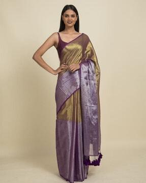 colourblock cotton saree with tassels