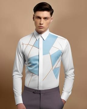 colourblock cotton shirt with spread collar