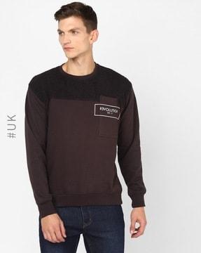 colourblock crew-neck sweatshirt with patch pocket