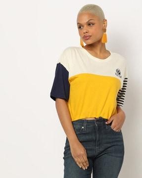 colourblock crew-neck t-shirt with drawstring waist