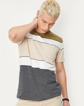 colourblock crew-neck t-shirt with patch pocket