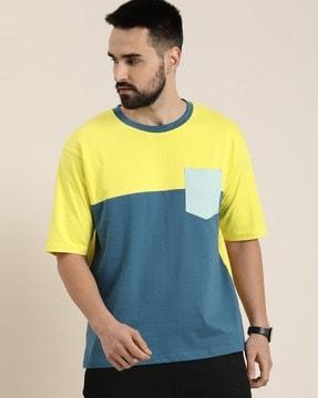 colourblock crew-neck t-shirt with patch pocket