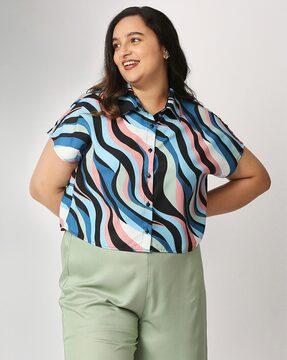 colourblock crop shirt with button-down