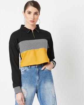 colourblock crop sweatshirt with zip closure