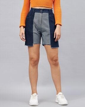 colourblock denim shorts with insert pockets