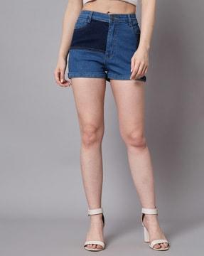 colourblock denim shorts