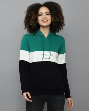 colourblock drawstring hoodie with kangaroo pocket