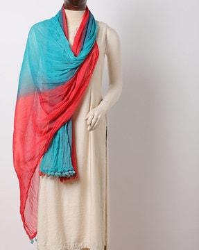 colourblock dupatta with pom-poms