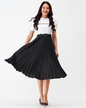 colourblock fit & flare dress with belt