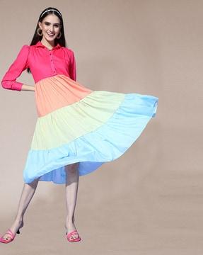 colourblock fit & flare dress