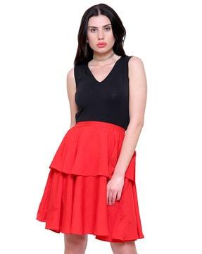 colourblock fit and flare dress