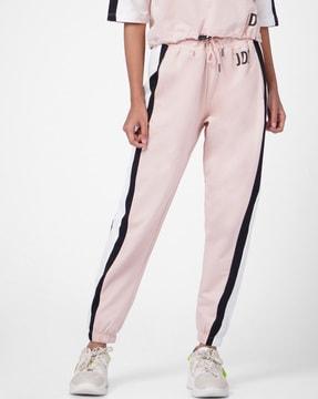 colourblock fitted joggers with drawstring waist