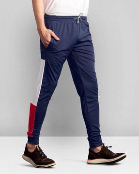 colourblock fitted track pants with drawstring waist