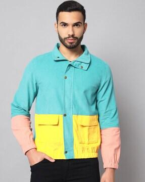 colourblock flap pockets track jacket