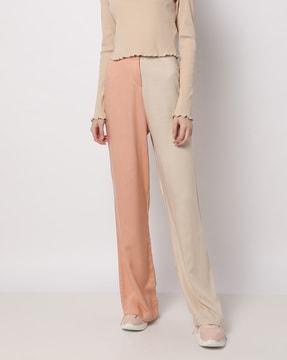 colourblock flat-front flared trousers