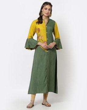 colourblock gown with bell sleeves