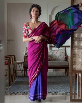 colourblock half-and-half saree with tassels