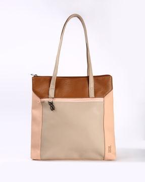 colourblock handbag with front zip pocket