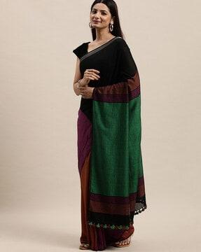 colourblock handloom pure cotton saree