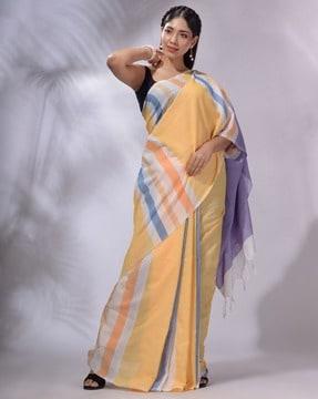 colourblock handwoven saree with tassels