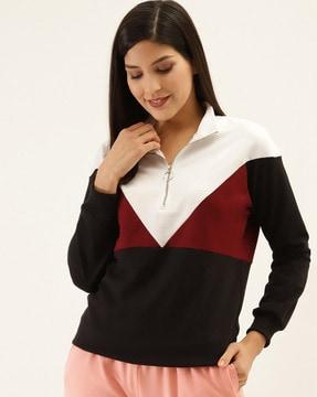 colourblock high-neck sweatshirt with short zipper