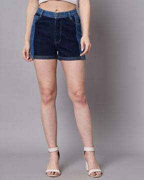 colourblock high-rise denim shorts