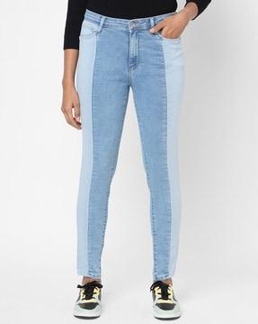 colourblock high-rise skinny fit jeans