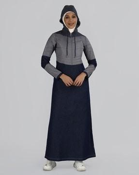 colourblock hooded a-line burqa dress