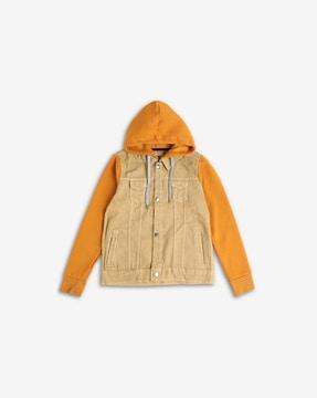 colourblock hooded denim jacket