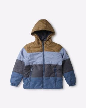 colourblock hooded jacket with insert pockets