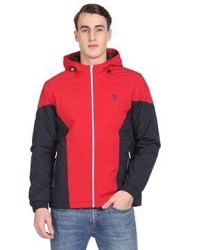 colourblock hooded jacket with insert pockets