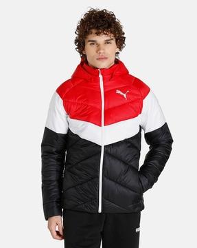 colourblock hooded puffer jacket