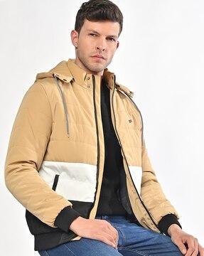 colourblock hooded puffer jacket