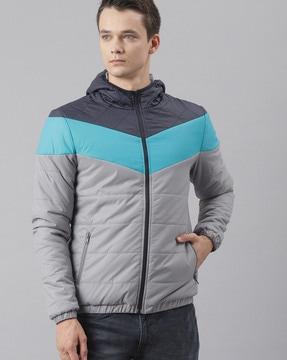 colourblock hooded quilted jacket