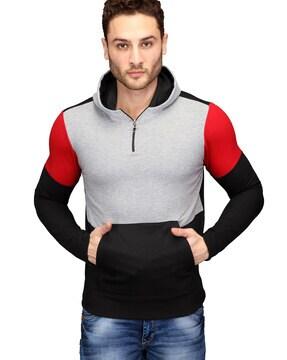 colourblock hooded sweatshirt with kangaroo pockets