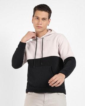 colourblock hooded sweatshirt with kangaroo pockets