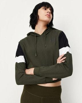 colourblock hooded sweatshirt with ribbed hem