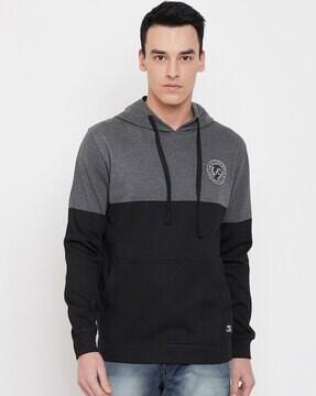 colourblock hooded sweatshirt with side pockets