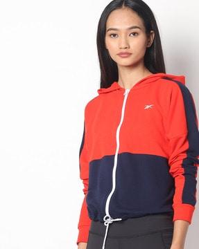 colourblock hoodie with drawstring hemline