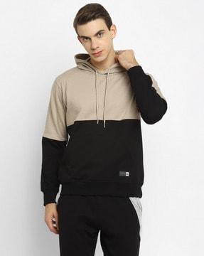 colourblock hoodie with drawstring