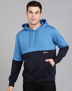 colourblock hoodie with drawstring