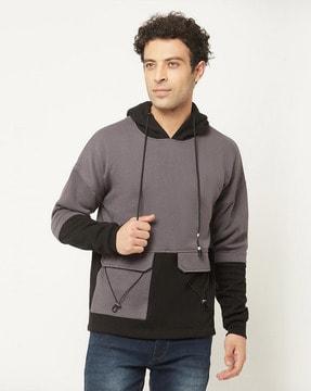 colourblock hoodie with drawstring