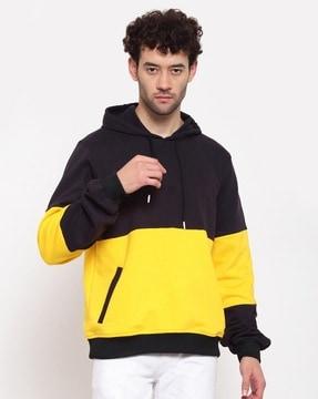 colourblock hoodie with drawstrings