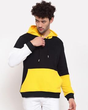 colourblock hoodie with drawstrings