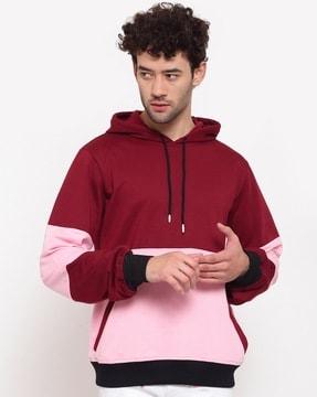 colourblock hoodie with drawstrings